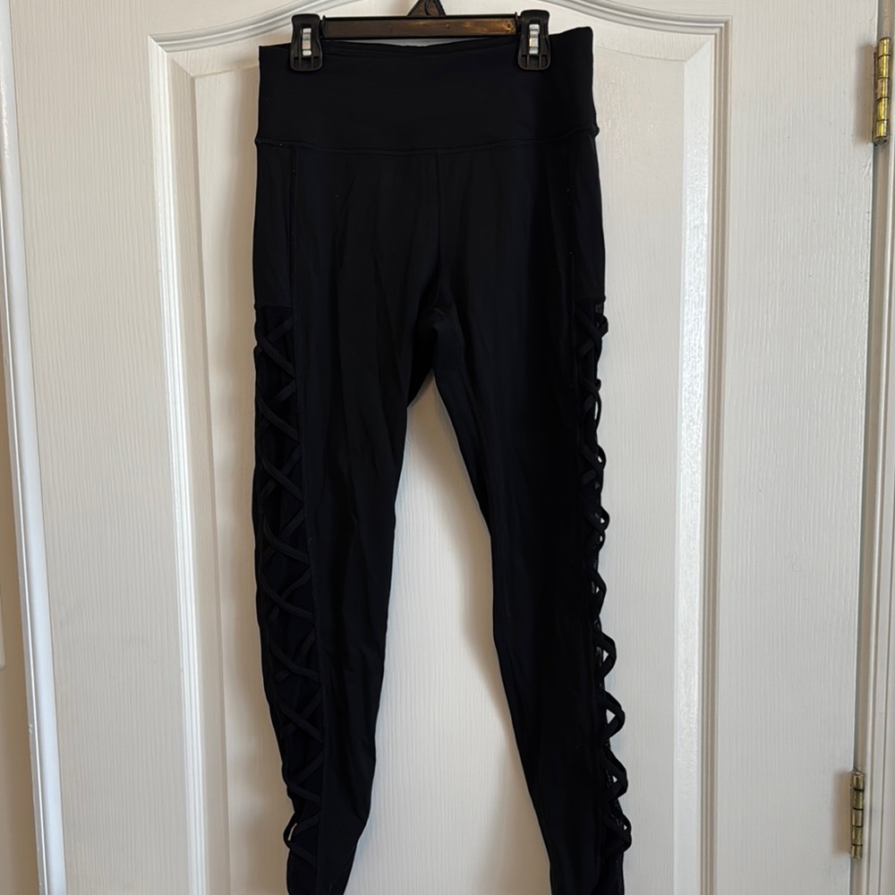 Black Leggings with Side mesh side and cross detail